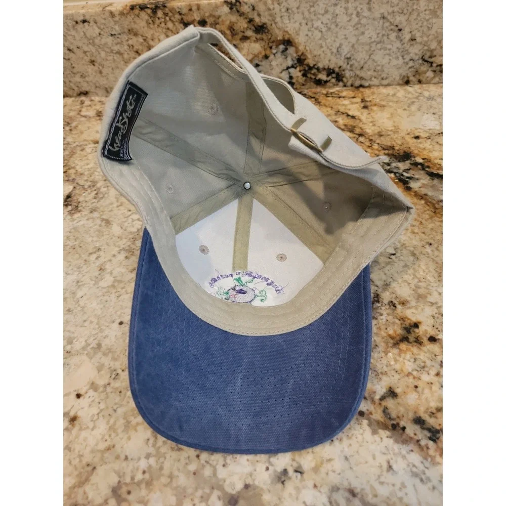 Hug Me Squeeze Me Make Me Wine hat embroidered grapes strap back Tan Purple